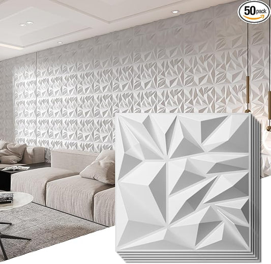 Art3d 50-Pack 3D Wall Panels for Interior Wall Decor, Modern Diamond Textured by Art3d