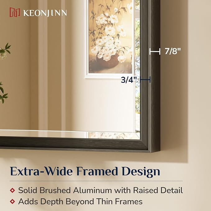 Keonjinn 48" x 36" Large Black Bathroom Mirror, Aluminum Alloy Frame Rustproof - Image 3