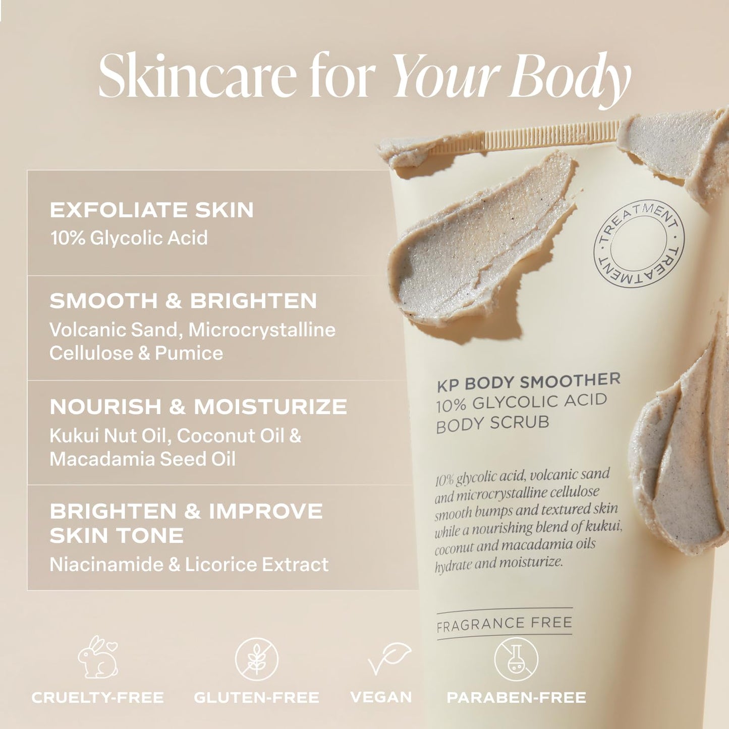 Saltair KP Body Scrub. 10% Glycolic Acid Treatment with Volcanic Sand and Plant Moisturizers. Fragrance-Free Physical Chemical Exfoliator. Exfoliating Body Scrubber for Rough Bumpy Skin, 10oz.