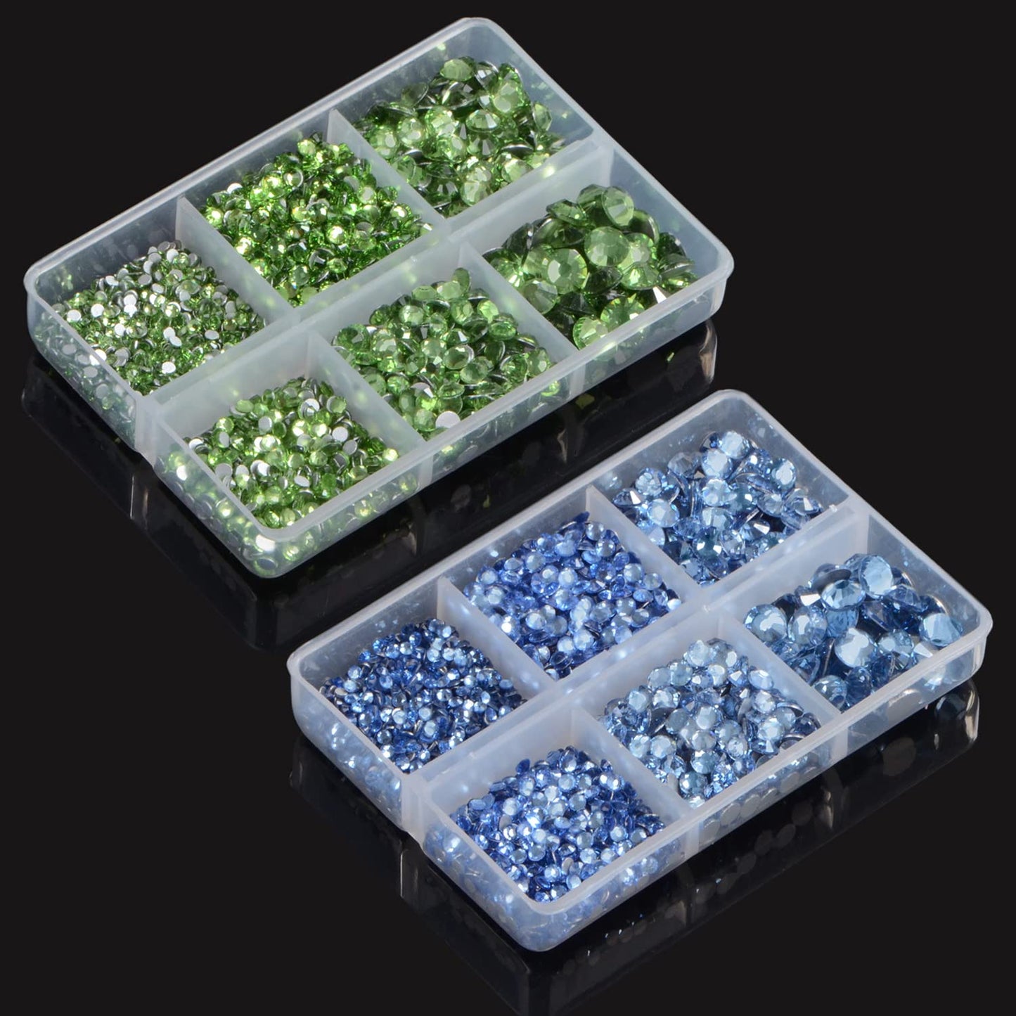 LPBeads 6000 Pieces Lt Sapphire and Peridot Non Hotfix Rhinestones 6 Sizes Round Crystal Glass Flat Back Rhinestones with Tweezers and Picking Pen for Nail Art Crafts Clothes Bags DIY