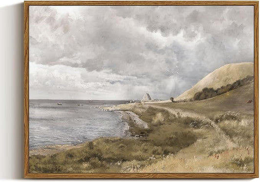 InSimSea Framed Canvas Wall Art Vintage Decor, Coastal Wall Art Danish Coast by InSimSeaArt