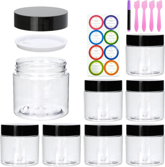 8 Pack 2oz Plastic Containers with Lids, Jars with Lids, Great for storing,lip balms, creams, ointments, cosmetics, samples