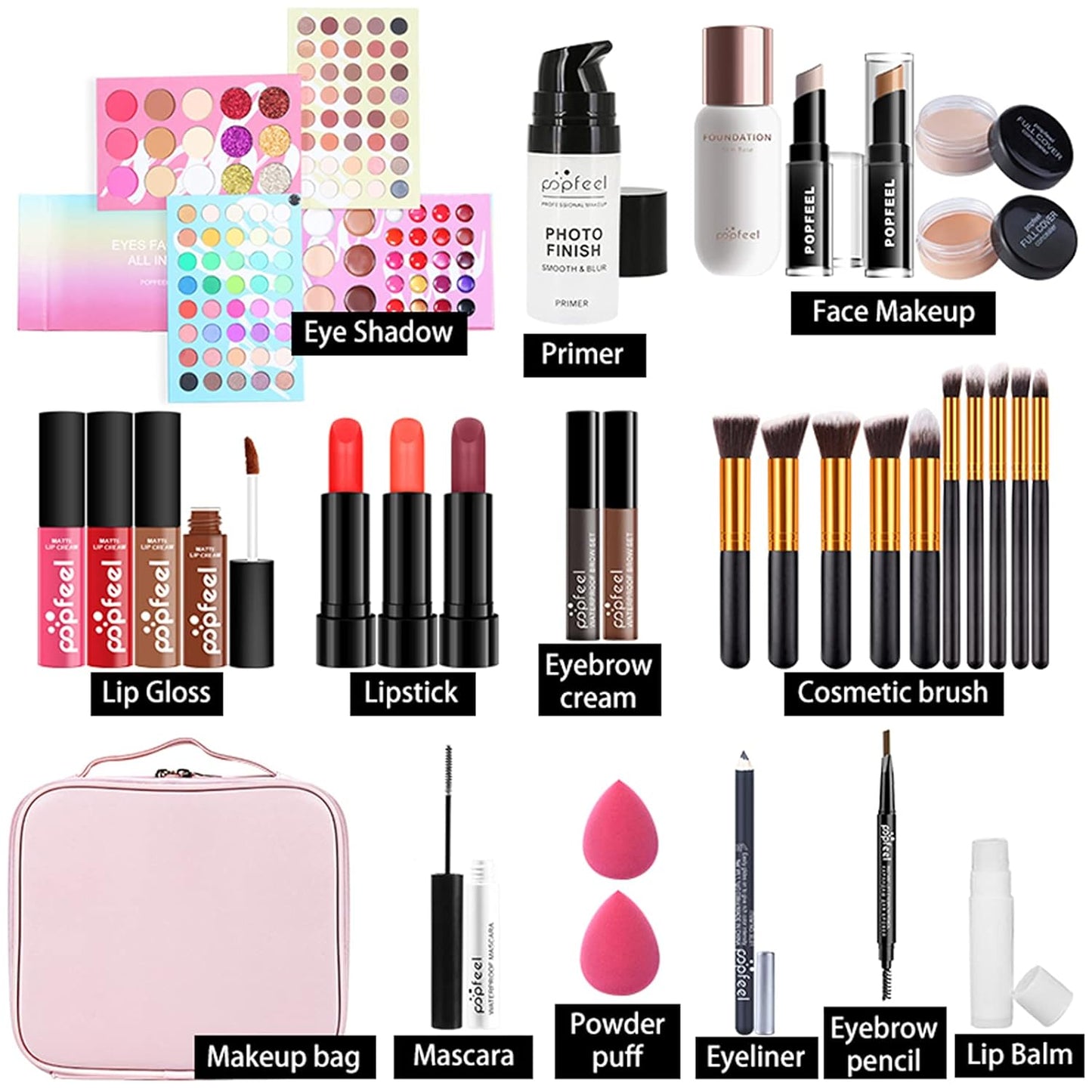 All-in-one Makeup Set Holiday Gift | Full Makeup Kit for Women Essential Starter Bundle Include Eyeshadow Palette Lipstick Blush Cream Concealer Face Powder Eyeliner Mascara Lipgloss Brush