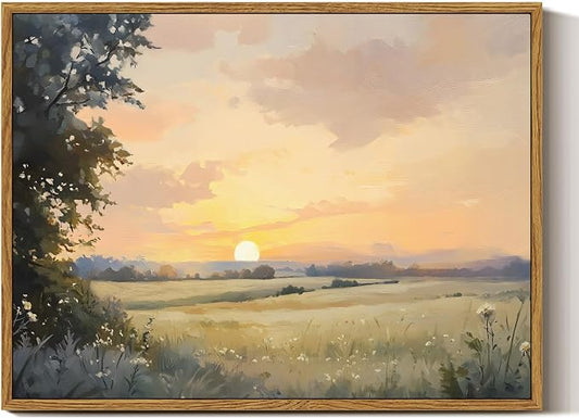 InSimSea Framed Canvas Wall Art, Vintage Wall Decor, Fall Landscape Watercolor by InSimSeaArt