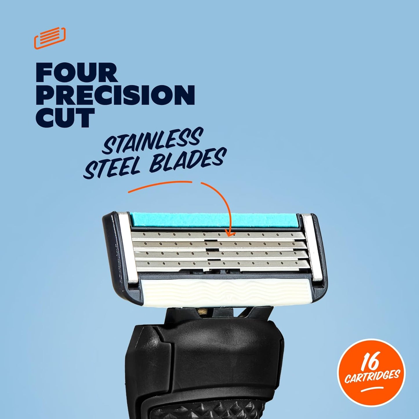 Dollar Shave Club | 4 Blade Razor Refills (16 Pack) | Swift Rinse Blades for Longer and Thicker Hair