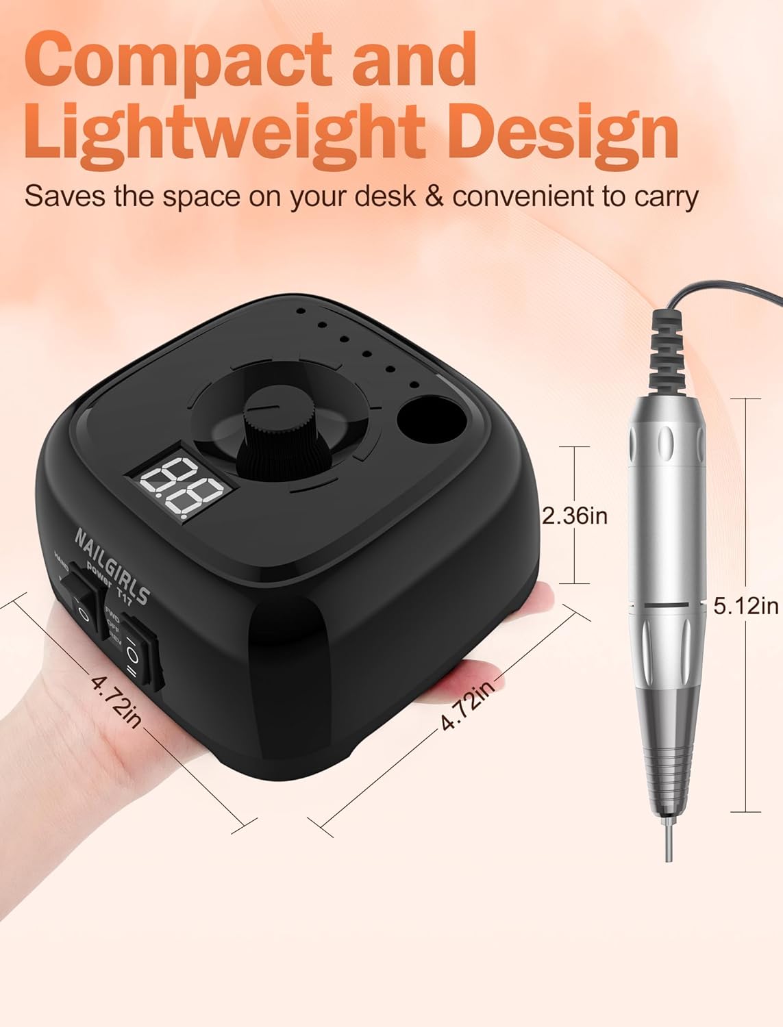 NAILGIRLS Nail Drill，35000RPM Professional Nail Drill Machine with Speed Display，Electric Nail File Set for Acrylic Nails Gel Nails, Polishing Shaping (Black)