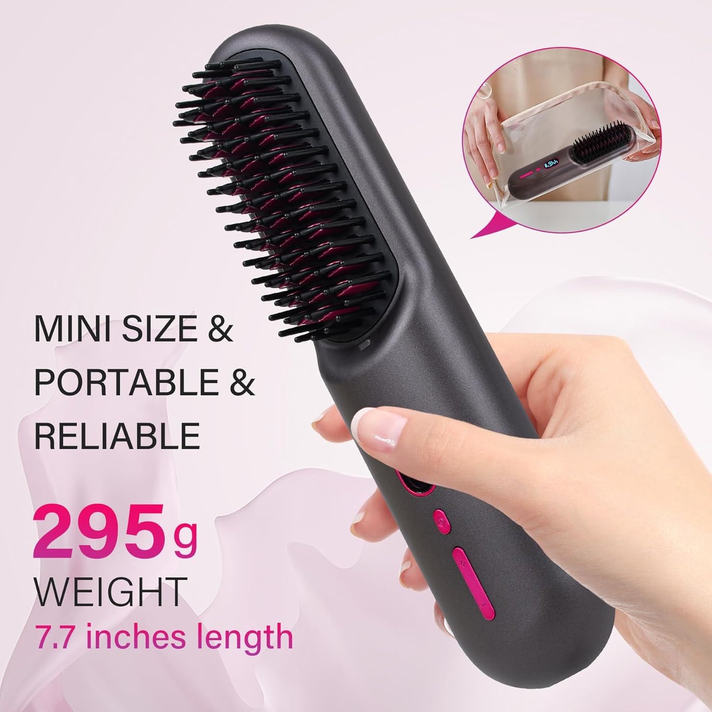 Rechargeable Hot Hair Brush Straightener Heat Pressing Combs Ceramic Electric Straightening Comb, Anti Burn for Natural Black Hair Beard Wigs Holiday Gifts