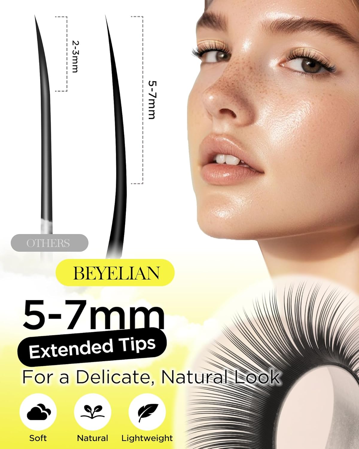 BEYELIAN Eyelash Extension 0.05 D+ Curl 10mm Tray Easy Fan Lash Extensions Volume Lashes 100°/212°F High Temperature Resistant Classic Professional Use Natural Matte Black (0.05 D+ 10mm)