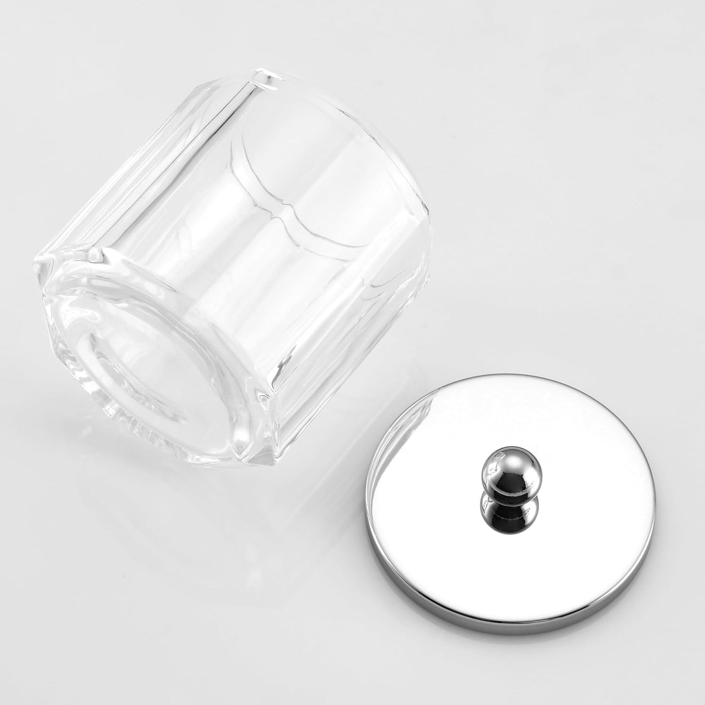 Home Glass Cotton Jar Holder with Lid, Elegant Bathroom Storage Canister for Qtips, Cotton Balls, Floss, Makeup Organizer, Vanity Bathroom Organization