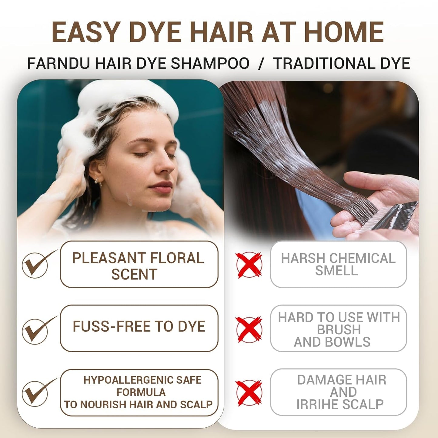 Dark Brown Hair Dye Shampoo 3 in 1 for Women Men Hair Color Shampoo Dye for Grey Hair Coverage Seimi Permanent Instant Champu Para Canas Mujer