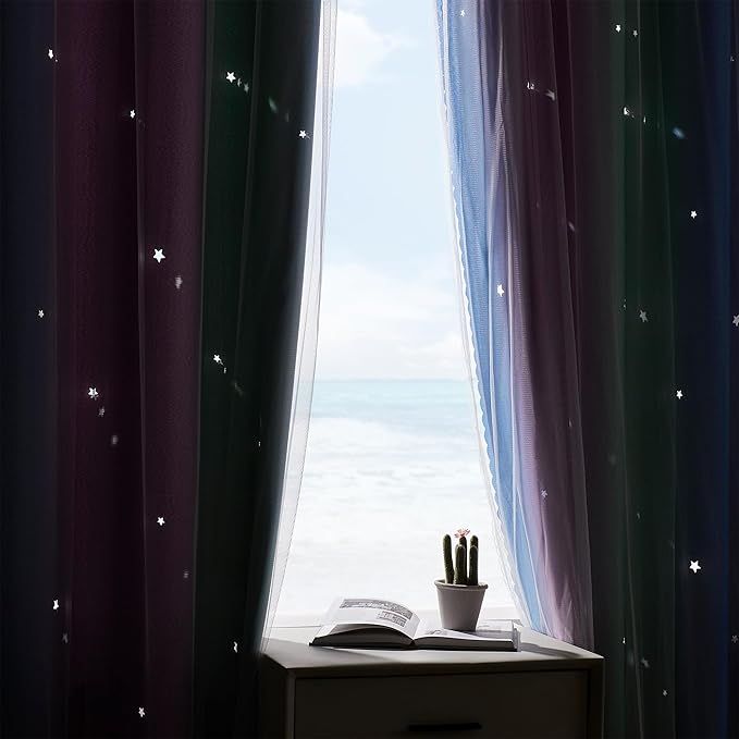 XiDi Curtains for Bedroom Decor, Rainbow Green PurpleBlue52/96/1 - Image 6