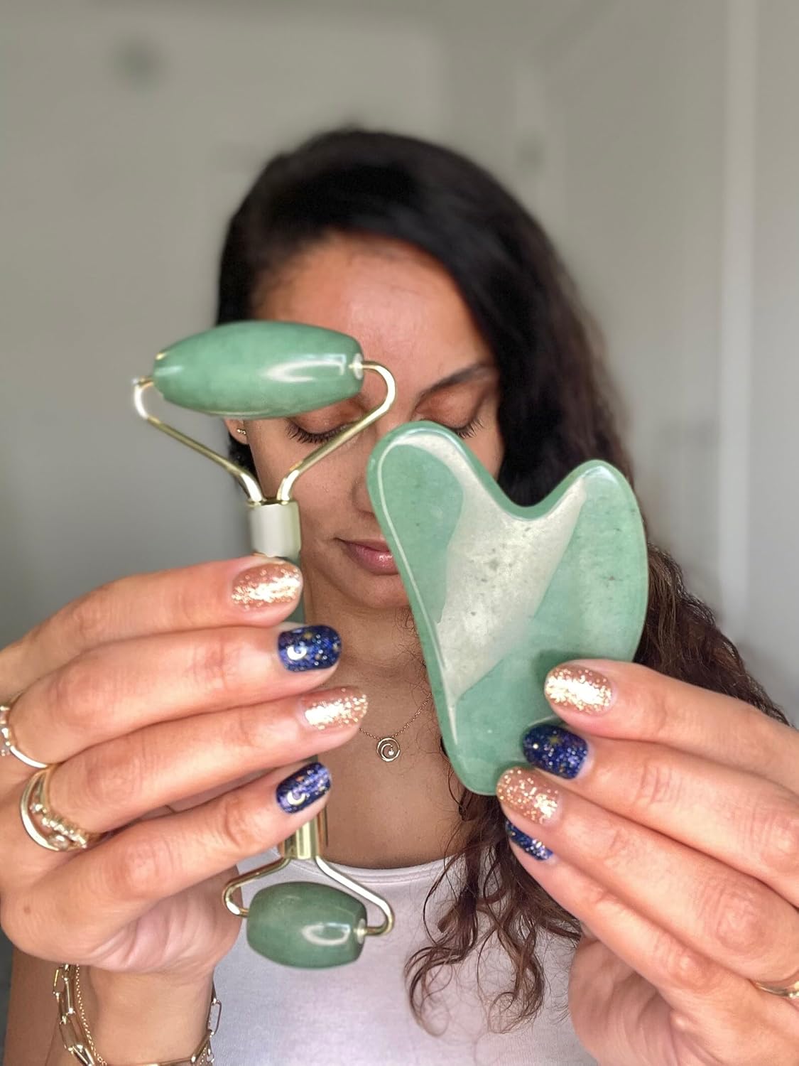 Gua Sha Facial Tools & Face Roller by ROSELYNBOUTIQUE Original Face Massager for Puffiness Wrinkless Skin Care Routine - Self Care Gift for Men Women (Aventurine)