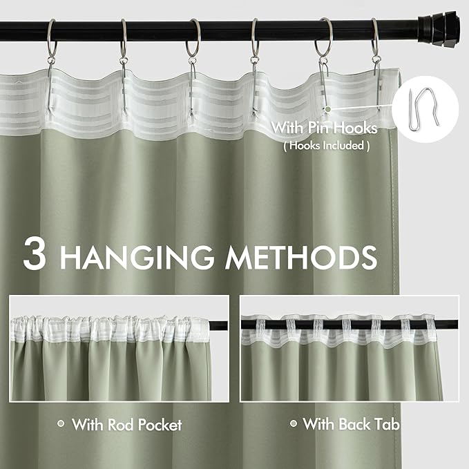 MIULEE Sage Green Back Tab Blackout Curtains 63 Inch Length 2 Panels Set - Image 3