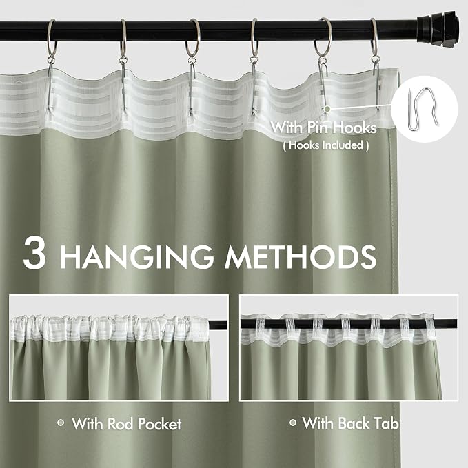 MIULEE Back Tab Sage Green Curtains 90 Inch Long 2 Panels Set - Image 3