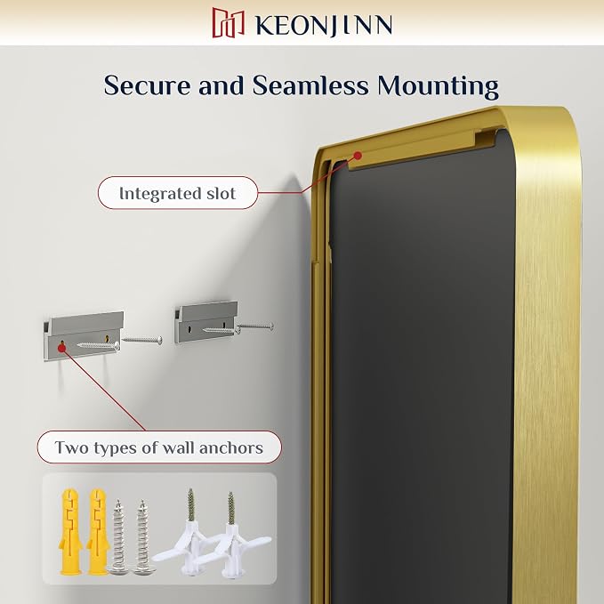Keonjinn Gold Bathroom Vanity Mirror 48 x 36 Inch Large Rounded Rectangle - Image 6