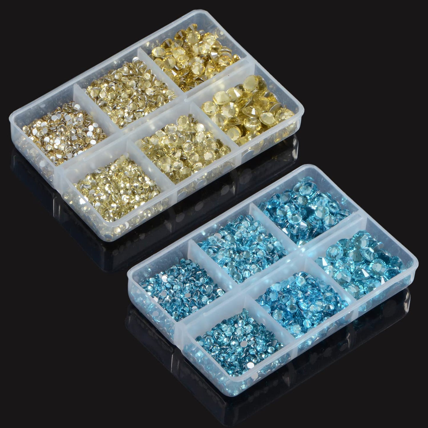 LPBeads 6000 Pieces Aquamarine and Jonquil Non Hotfix Rhinestones 6 Sizes Round Crystal Glass Flat Back Rhinestones with Tweezers and Picking Pen for Nail Art Crafts Clothes Bags DIY