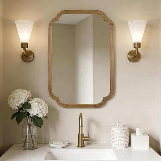WallBeyond 20" x 30" Wood Mirror Rounded Corner Arch Wall Mirror by WallBeyond