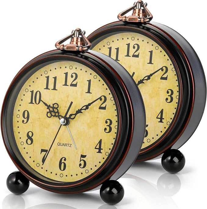 Pumtus 2 Pack Vintage Retro Analog Alarm Clocks, 5.2 Inch Silent Non Ticking by Pumtus
