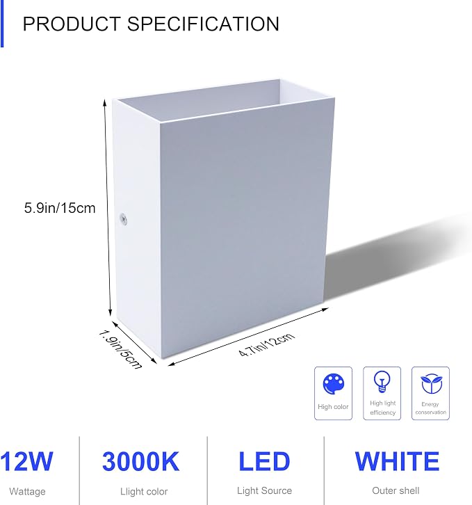 KICAAO LED Wall Sconces Set of Two, 12W Modern Wall Lamp, Hardwired Aluminum - Image 4