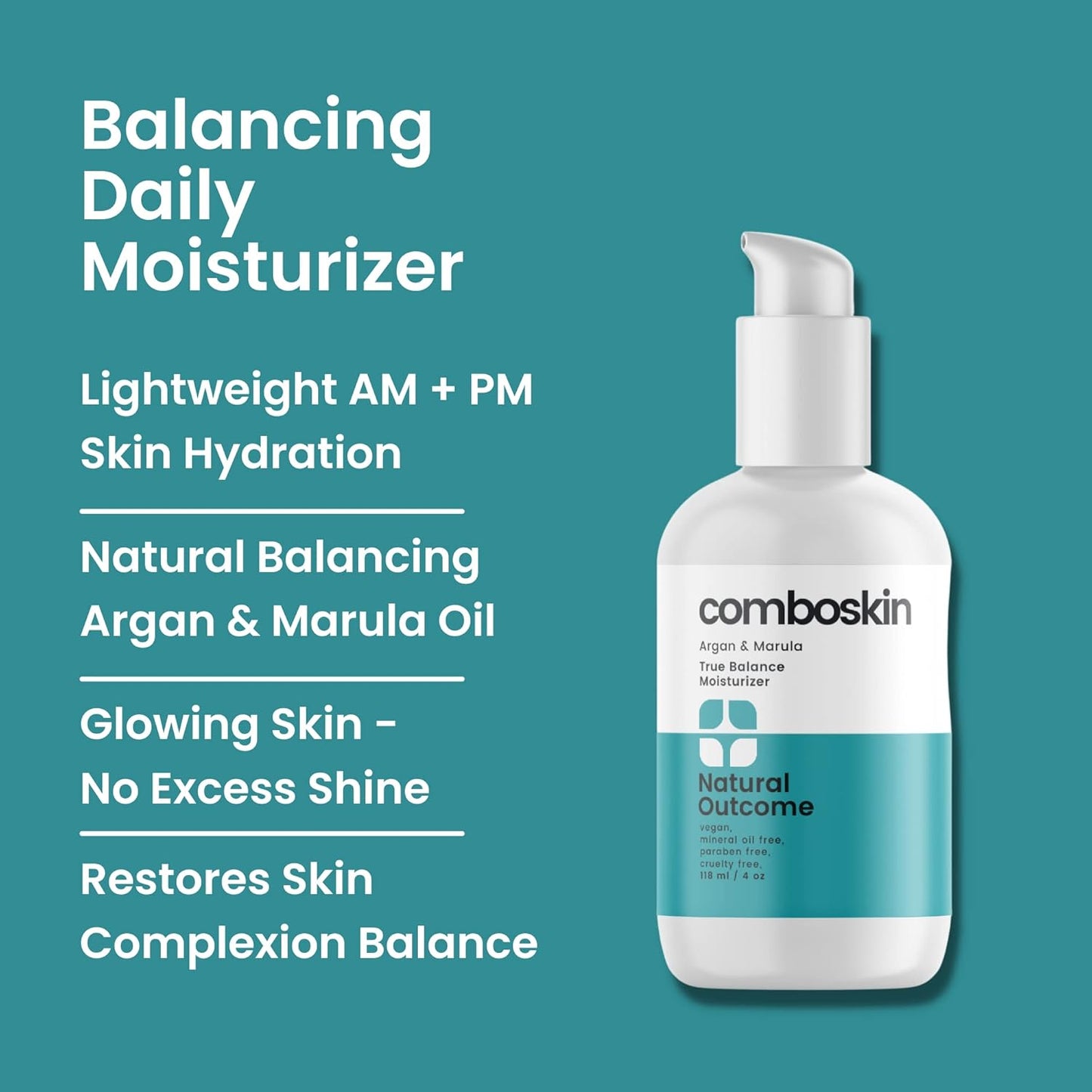 Combination Skin Facial Moisturizer Cream | True Balance Daily Facial Moisturizing Lotion with Argan & Marula Oil | 4 oz