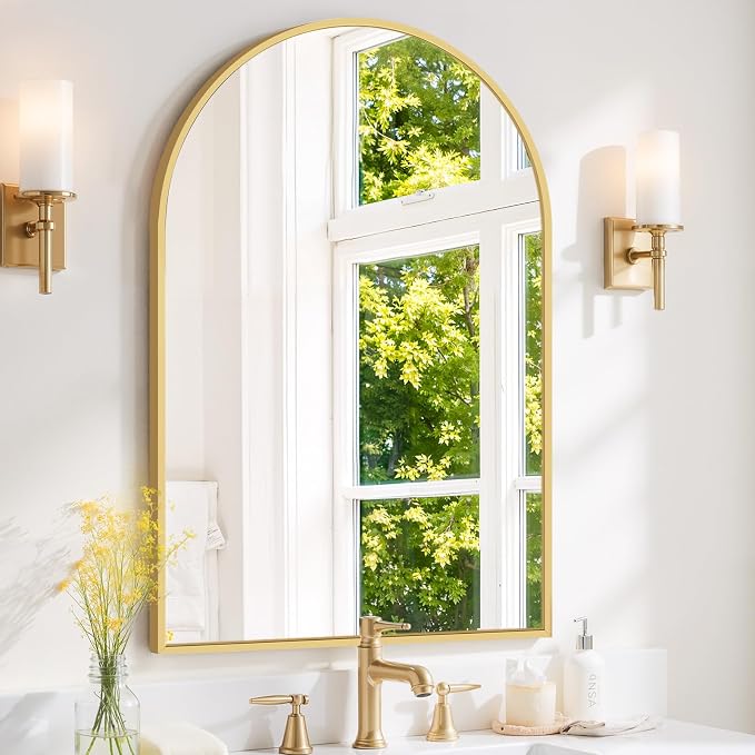 Arched Wall Mirror 38x26 Inch Gold Bathroom Vanity Mirror by SageNest