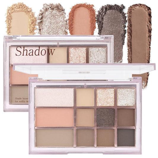 12 Girds Colorful Matte Shimmer Eyeshadow Palette for Eye Makeup,High Pigmented Eye Shadow Primers Powder Palet de sombras de ojos 12-A