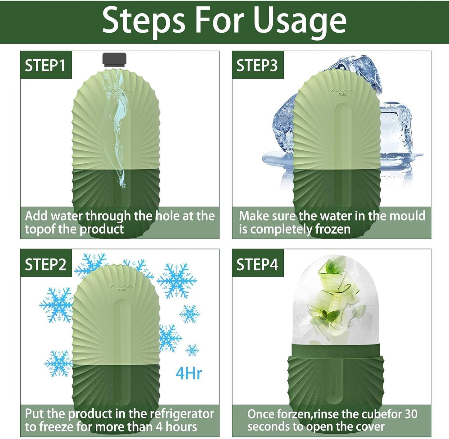 KOGITI Face Ice Roller & Mold - Beauty Facial Massage Tool for Puffiness Relief, Ice Cube Holder (Shell-Green)