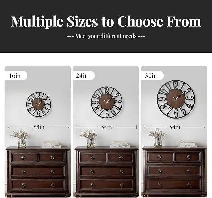 Large Wall Clock for Living Room Decor, 24 inch Decorative Wood Wall Clocks - Image 6