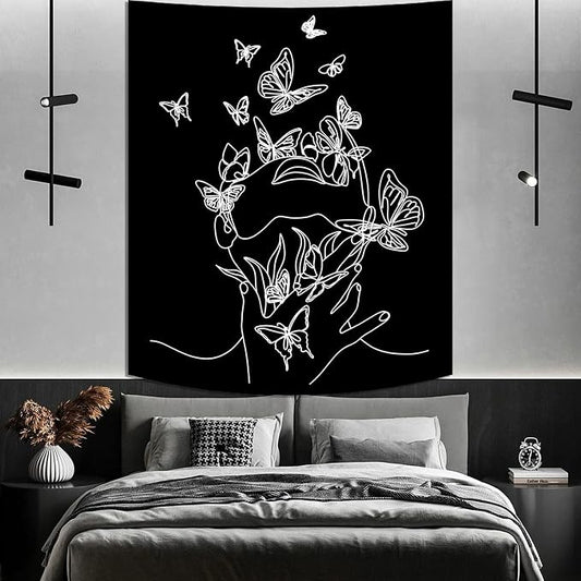 Black and White Tapestry for Bedroom Aesthetic Butterfly Tapestry Minimalist by Atrippy