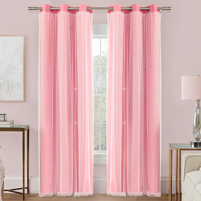 XiDi Pink Curtains for Bedroom Decor, Baby Pink Kids Blackout Curtains for by Addsomecolortolife