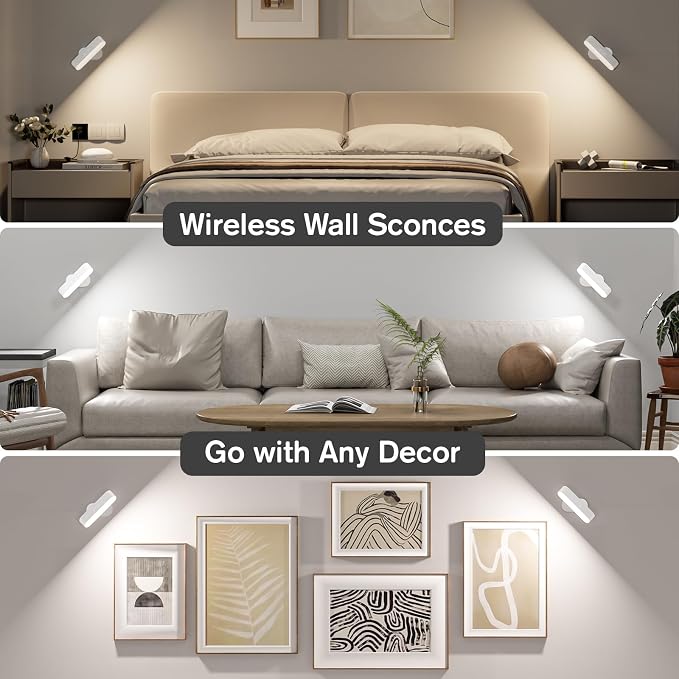 Hensam Battery Operated Wall Sconces, Wireless LED Wall Sconce Set of Two - Image 6