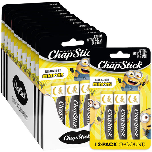 ChapStick Bulk Lip Balm, Minions Banana-Nana (36 Sticks), Party Favors for Kids, 0.15 Oz Ea