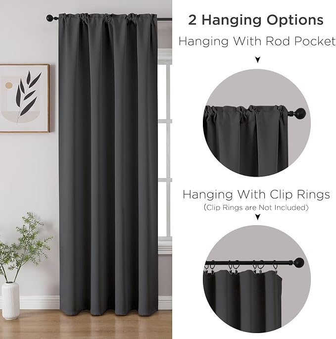 CUCRAF Dark Grey Blackout Curtains 84 inch Length 2 Panels Set, Rod Pocket Room - Image 3
