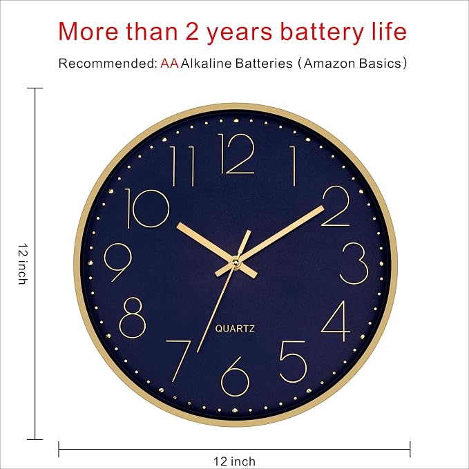 Foxtop Modern Wall Clock 12 Inch Silent Non-Ticking Battery Operated Round - Image 2