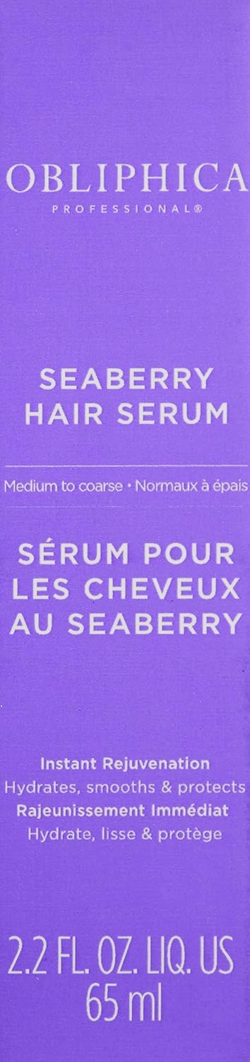 Obliphica Seaberry Leave in Hair Serum for Medium & Course Hair - Vitamins and Omegas for Frizz Free & Nourished Hair - Hair Serum for Dry Hair and Growth - 2.2 Fl Oz