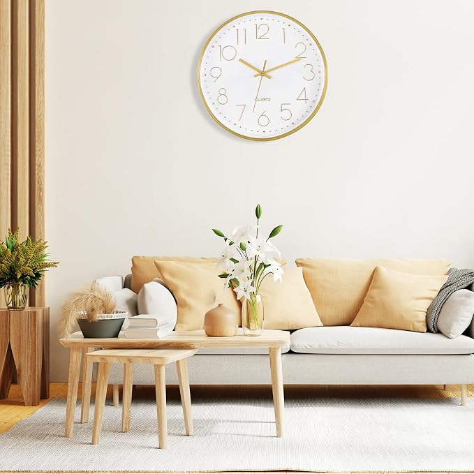 Foxtop Gold Wall Clock 12 Inch Silent Non-Ticking Battery Operated Round Quartz - Image 4