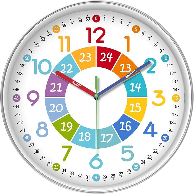 XFM Learning Clock for Kids Silent Non Ticking Battery Operated Colorful by XFMWallClock