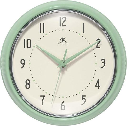 Infinity Instruments Retro Round Metal Wall Clock, Meadow Mist by InfinityInstruments