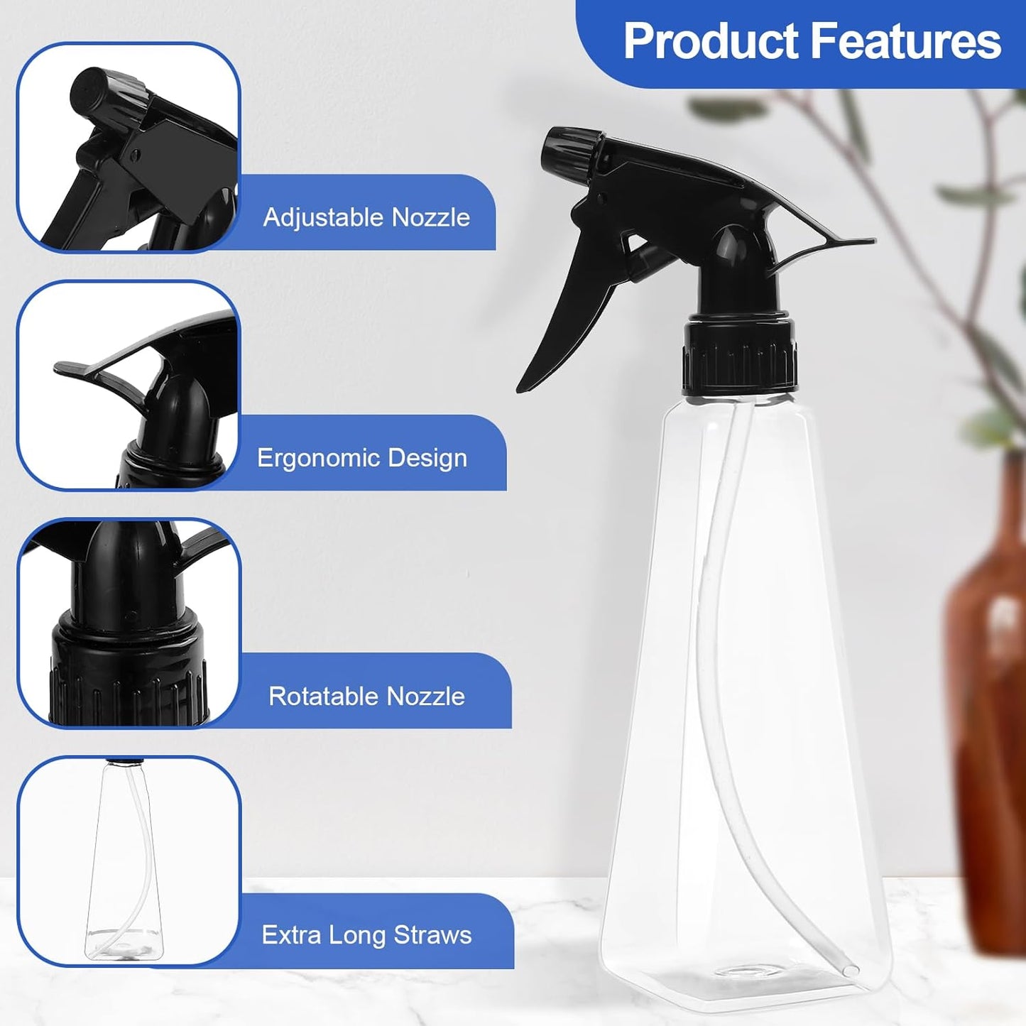 Spray Bottles 12oz/350ml Empty Spray Bottles Refillable Mister Bottle with Multicolor for Cleaning, Plants, Hair, Cooking