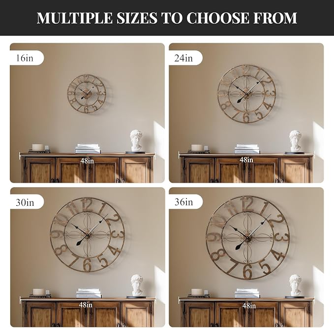 Cuspin 30 Inch Large Wall Clock, Bronze Rustic Decorative Metal Wall Clock - Image 6