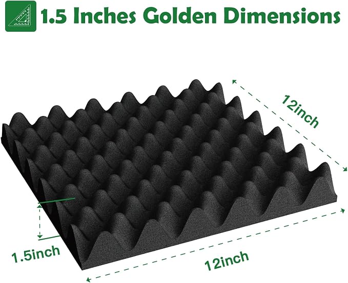 6 Pack 1.5"X12"X12" Acoustic Foam, Self Adhesive Sound Proof Egg Crate Foam - Image 8