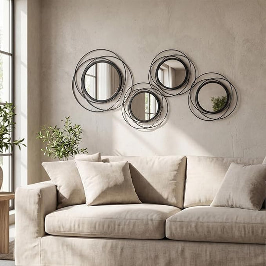 4 Piece Gold Round Wall Mirror Set Modern Metal Circle Home Decor by sxnzequnze