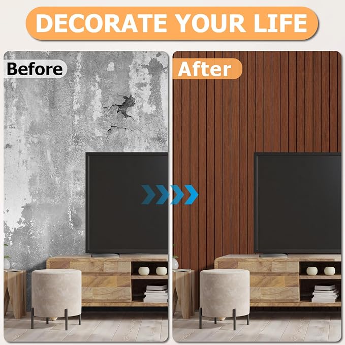 Arthome Peel and Stick Slat Wall Panels 15.7 "x240, Self-Adhesive PVC Wood - Image 7