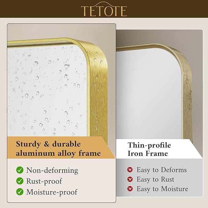 TETOTE 55 x 30 Inch Bathroom Mirror, Brushed Gold Metal Framed Wall Mounted - Image 3