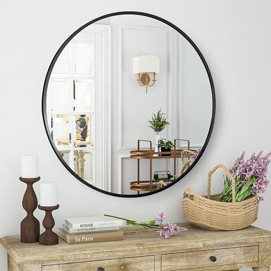 HARRITPURE Round Mirror 15.7" Black Wall Mounted Circle Mirror by HARRITPUREHome