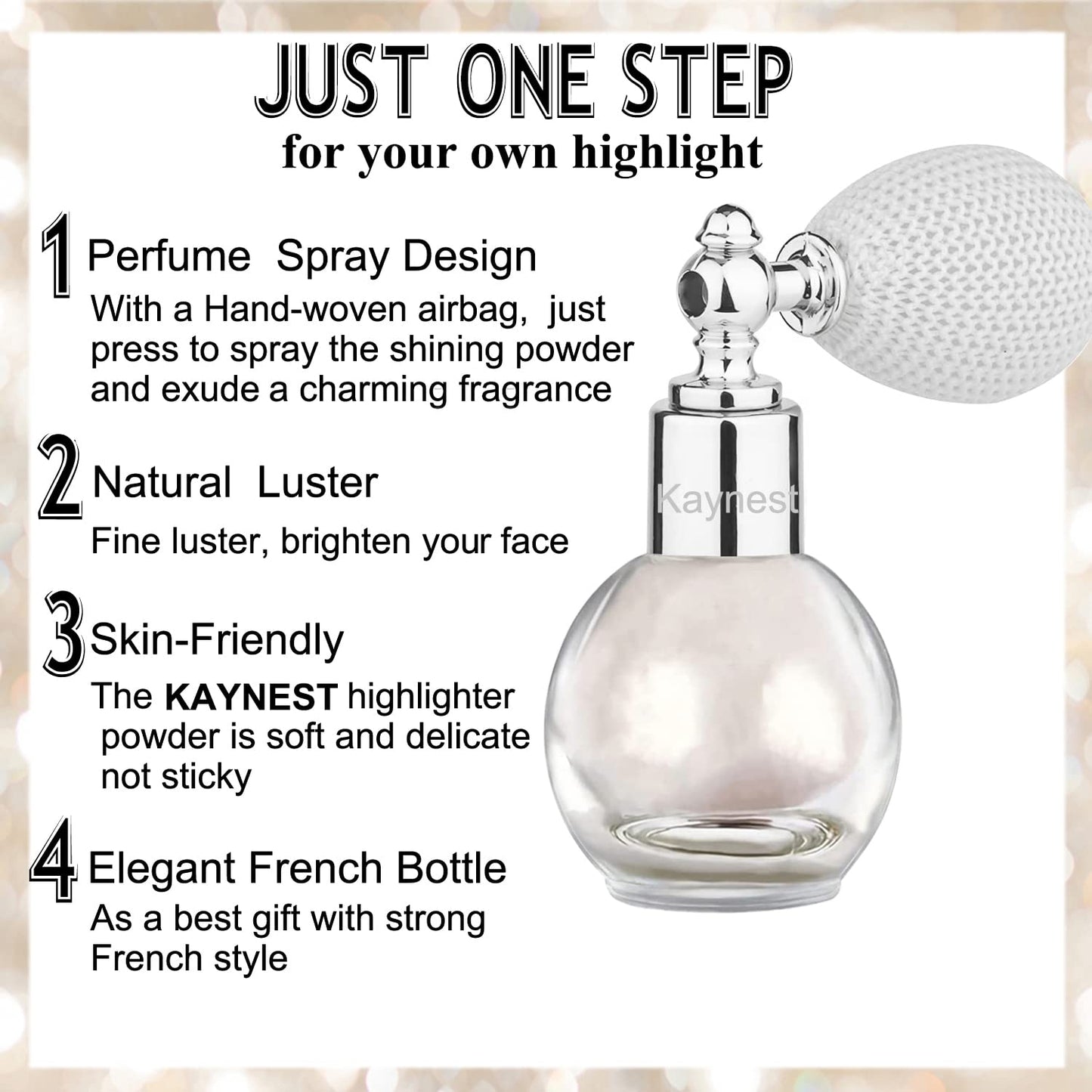 Pearl White Highlighter Spray, Loose Shimmer Powder High Gloss Makeup Mist for Body, Face, Hair, Long Lasting Glitter Hairspray for Festive Party, Stage Shows, Nightclubs, Bar