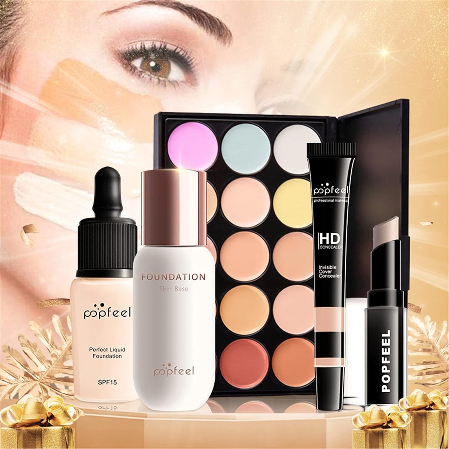 All-in-One Makeup Gift Set Travel Makeup Kit Complete Starter Makeup Bundle Lipgloss Lipstick Concealer Blushes Powder Eyeshadow Palette Cosmetic Palette for Teen Girls & Adults #17