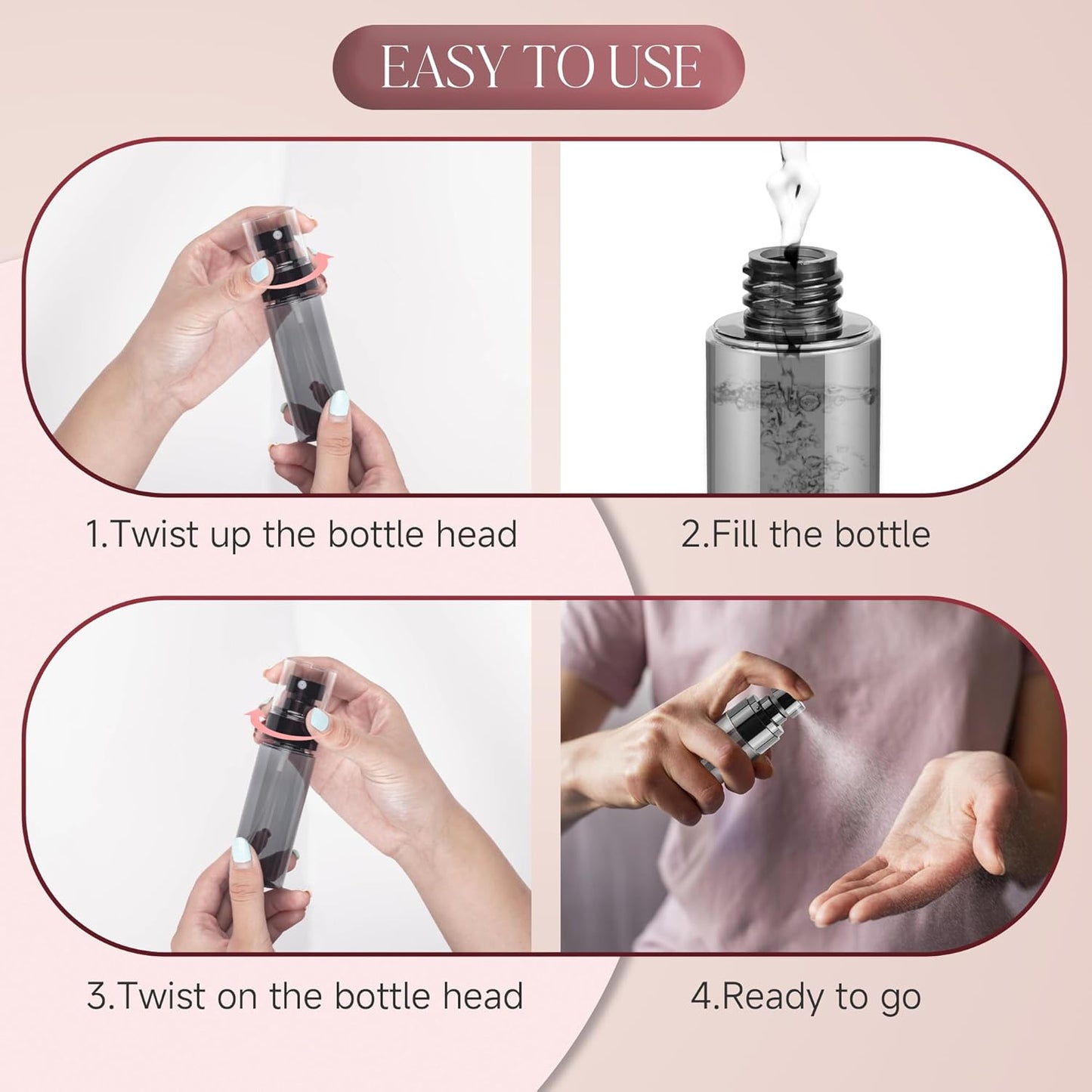 3Pack Small Spray Bottles, 1oz Black Plastic Fine Mist Mini Mister Bottles for Hair, Cleaning, Salons, Planting, Skin Care