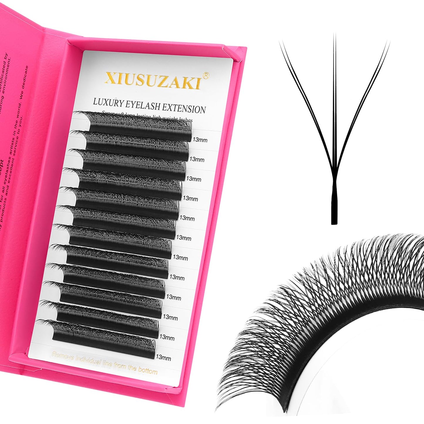 Lash Extensions Double Tips 3D Eyelash Extensions W Shape 0.07mm Thickness D Curl 14mm Premade Fans Easy Fan Volume Matte Black Crisscross Eyelashes(W-3D-Double Tips-0.07-D,14mm)