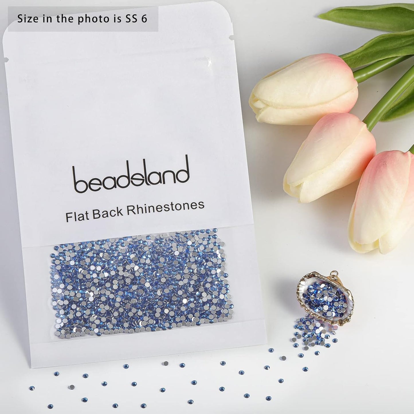 beadsland Flat Back Crystal Rhinestones Round Gems for Nail Art and Craft Glue Fix,Light Blue (1.9-2.0mm) SS6/1440pcs